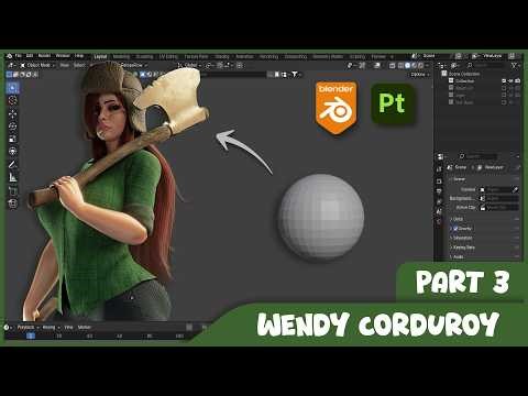 [PART 3 - Sculpting Cloth And Axes] Wendy Corduroy Character Modelling - Timelapse Blender Study