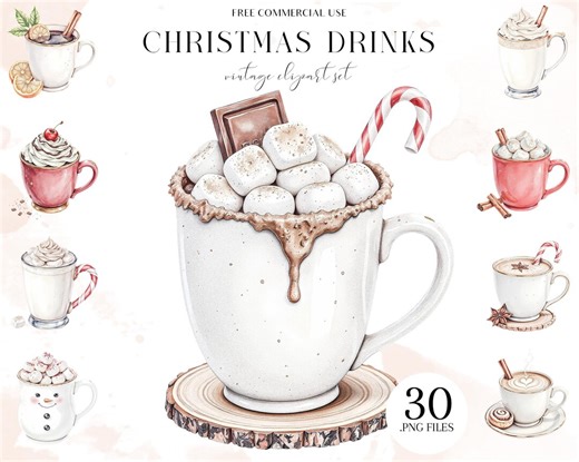Christmas Drinks Clipart, 30 PNG Hot Cocoa and Coffee, Holiday Sublimation Designs - Etsy UK