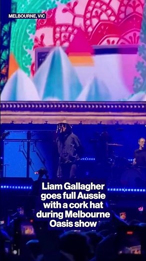 Liam Gallagher goes full Aussie with a cork hat during Melbourne Oasis show