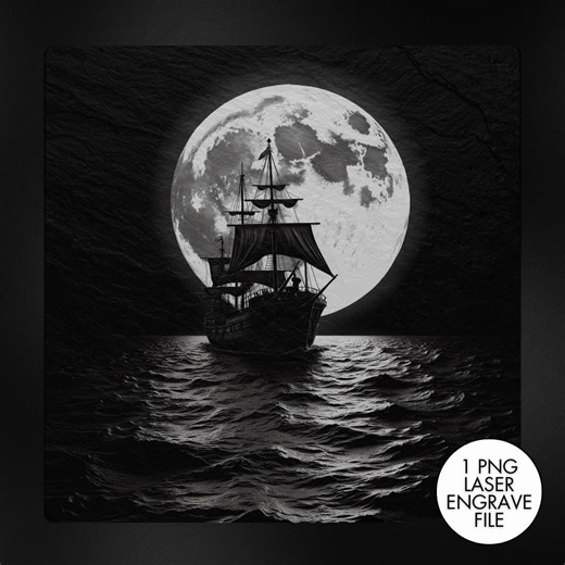 Pirate Ship Full Moon Laser Engraving PNG, Slate Engraving PNG, Laser Burning, Laser Ready, Slate Coaster PNG, Laser Burn File, Lightburn - Etsy