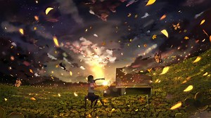 Anime Girl Playing Piano In Flower Field Live Wallpaper - MoeWalls