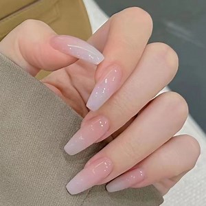 4 Boxes 96 Pcs Press on Nails - Long Ballet Nails with Soft Pink Gradient, Quick Wear & Reusable for Parties, Weddings, Daily Use
