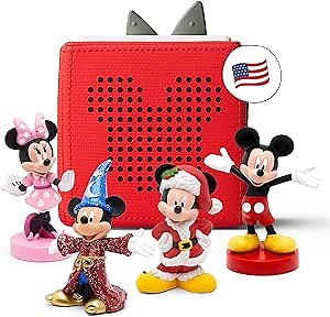 Toniebox 1 Audio Player Starter Set with Mickey Mouse, Minnie Mouse, Fantasia, and Holiday Mickey - Red [Discontinued]