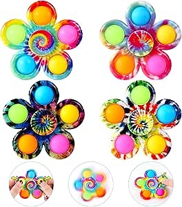 4 Pack Fidget Spinners for Kids Adults, Christmas Stocking Stuffers Fidget Toys with Pop for Anxiety Stress Relief, Bulk Sensory Fidget Spinner Toys for Boys Girls, ADHD Autism Products Birthday Gifts