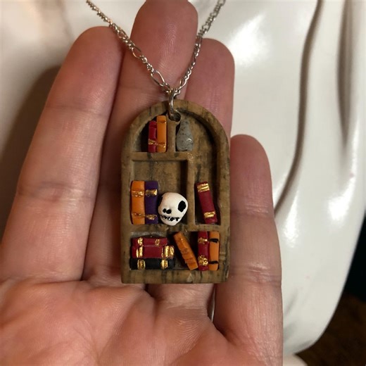 Miniature Bookshelf Necklace | Polymer Clay Jewelry | Silver Necklace - Etsy