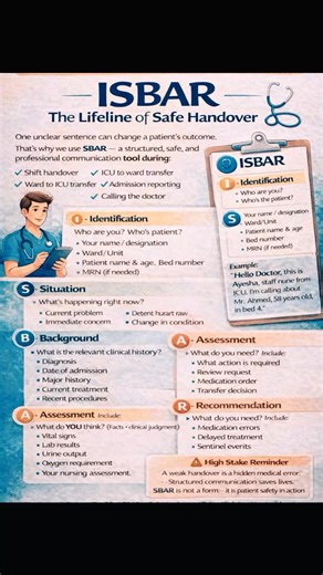 ISBAR Why we Are Use In Nursing Handover#ISBAR #SBAR #NursingHandover #ClinicalCommunication #PatientSafety #StructuredCommunication #NursingPractice #ShiftHandover #HealthcareCommunication #SafePatientCare #ClinicalSkills #HospitalProtocol #Accountability #ContinuityOfCare #MedicalSurgicalNursing #ICUNursing #MedicalEducation #NursingEducation #NursingKnowledge #LearnNursing #MBHealth #SuperNursingLearning #viralrëëls #educationalreels #LearnNursing #NursingSkills #nursingknowledge | MB Health