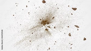 Abstract realistic 3D coffee bean explosion with coffee dust with alpha matte. 4K render animation footage. Slow motion. Stock Video
