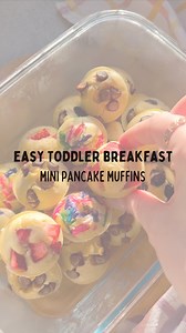 Easy Toddler Breakfast - Mini Pancake Muffins 🧁 An absolute favourite batch cook friendly breakfast in our house. Even better that you can top them with different toppings, something different for each day! 🫐🍫🍓 We used chopped blueberries, sprinkles, chocolate chips and chopped strawberries for ours. These are delicious served warm (or cold) alongside some Greek yoghurt and fruit. ❄️ freeze any leftovers for up to 3 months or pop into an airtight container for 3 days in the fridge 190g self 