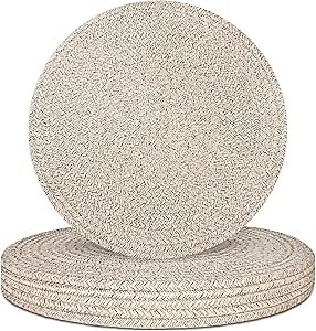 Round Placemats Set of 6, Cotton Rope Woven Table Mats, Hot Pads for Kitchen, Non Slip Heat Resistant Place Mats, 13 Inches Braided Placemat for Farmhouse Decor and Kitchen Table Decor (Brown)