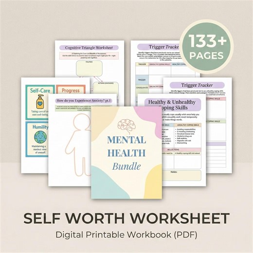 Self Worth Worksheet Bundle, CBT Cards, Therapy Tools, Mental Health PDF - Etsy