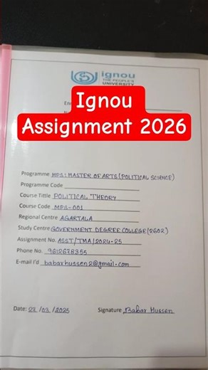 Ignou Assignment Front Page #2026
