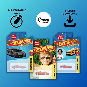 Toy Car Packaging Thank You Tag, Editable Race Car Birthday Favor, Printable Party Supplies, Custom Car Tag Template Canva - Etsy