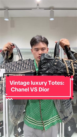 Vintage Luxury Totes: Chanel vs Dior Here are two of my favorite tote bags for daily use and travel! First, we have this classic Chanel tote. You can carry it by the handle or use the two-way strap for a shoulder or crossbody look. Next is the iconic Dior Book Tote in blue and beige Oblique canvas. This one is also in amazing condition. The price has dropped a bit recently, making it the perfect time to add it to your collection. Which one would you choose? A timeless quilted Chanel or the class