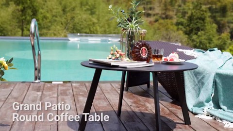 Grand Patio Round Steel Patio Coffee Table, Weather Resistant Outdoor Large Side Table, Black…