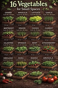 Why Grow Vegetables in Small Spaces? Urban and small-space gardening helps you: Enjoy fresh, pesticide-free food Save money on groceries Reduce food waste Reconnect with nature—even in the city Many vegetables mature quickly, have shallow roots, or adapt well to containers, making them perfect for limited spaces. The 16 Best Vegetables for Small Spaces 1. Swiss Chard (Acelga) Growth cycle: ~60–70 days A leafy green that regrows after harvest and thrives in pots or raised beds. 2. Watercress (Agr