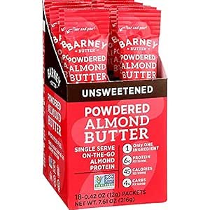 BARNEY Powdered Almond Butter Single Serve Packs, Unsweetened, Paleo, KETO, Non-GMO, Skin-Free, 0.42 Ounce, 18 Count