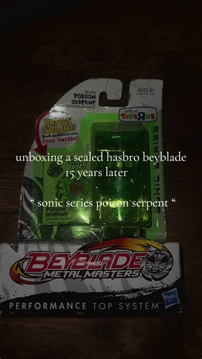 unboxing a sealed hasbro poison serpent! this bey is so clean after 15 years! this packaging brings back so many memories. decided not the put the stickers on yet, i have 2 of these sealed so I figured I’d unbox one for the culture 🙏 #beyblademetalfusion #beyblademetalmasters #nostalgia #beybladeunboxing #2010sthrowback