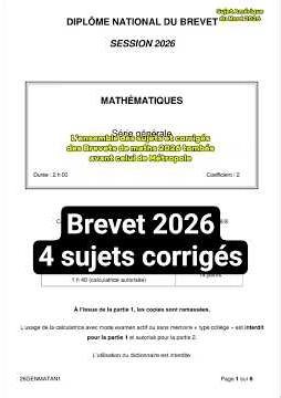 2026 Brevet Math Answer Keys before Metropolitan France: North America, Asia, Foreign Centers, Po...