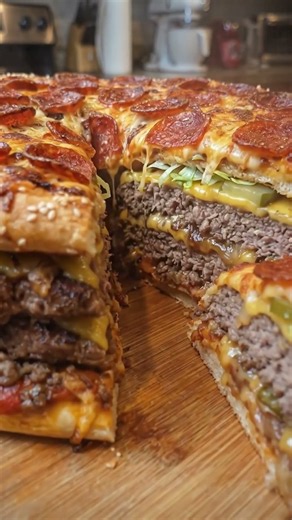 Giant Pizza Burger Recipe | The Ultimate Cheese-Stuffed Burger Pizza #carnivorediet