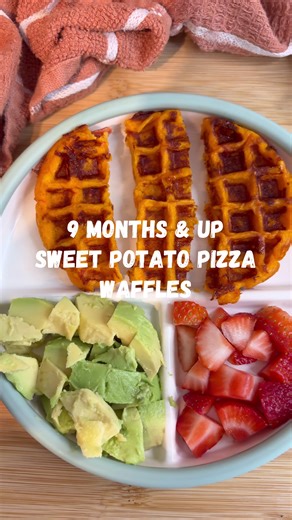9 months & up Sweet Potato Pizza Waffle 🍠🍕 If you’re looking for a new, fun, easy recipe that your baby will love this sweet potato pizza waffle is it! It comes out so yummy, flavorful, soft on the inside and perfect for BLW or little ones learning to self feed 🤲 You can serve it for breakfast, lunch, dinner, literally any time of day and they freeze and reheat really well, making it great for meal prep 🧊 Save this recipe for later and let me know if you try it! Full recipe on eatingwithzion
