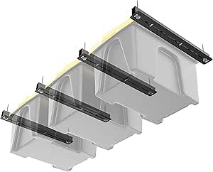 TORACK Garage Ceiling Bin Storage Rack, Overhead Tote Storage Rail System Heavy Duty Adjustable Tote Slide Rails(for 3 Bins, Bins are not included)