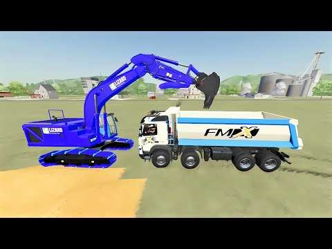TRANSPORTING EXCAVATOR, MIXER TRUCK, BULLDOZER, POLICE CARS TO GARAGE WITH MAN TRUCK, FS22