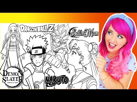 Coloring Demon Slayer, Naruto, Sailor Moon & DragonBall Z Anime & Manga Coloring Pages | Markers