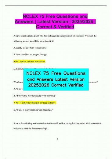 NCLEX 75 Free Questions and Answers Latest Version 20252026 Correct Verified video