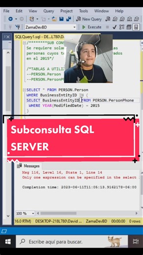 Sub Consulta en SQL SERVER #sqlserver #SQL #programador #programming #software #ingenieria #fypシ #fyp