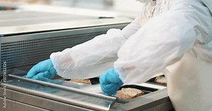 Meat production, the process of packaging pork meat products in plastic packaging, thermal packaging of finished food products.