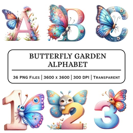 Butterfly Garden Alphabet A–Z & Numbers 0–9 | Floral Butterfly Letter Set | Kids Spring Printable - Etsy
