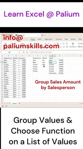 Using Group By function in MS Excel | Learn a skill at Palium Skills