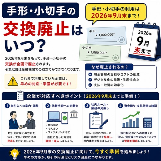 手形・小切手の交換廃止はいつ？2026年9月末までに企業が対応すべきポイント