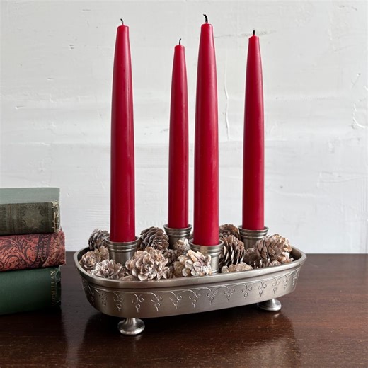 Pewter 4-taper Candle Holder Tray, Rustic Colonial Style Candle Centerpiece, 8" - Etsy