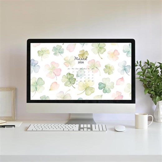 Pastel Water Color Shamrock Desktop Wallpaper | March 2026 Calendar (digital Download) - Etsy UK