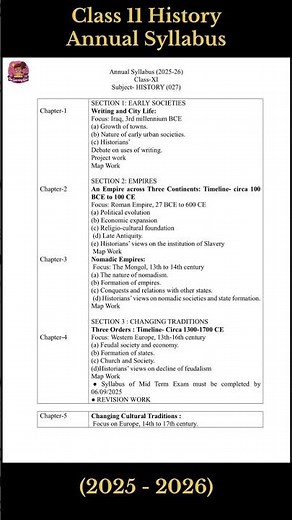 class 11 history new syllabus 2025-26 | full syllabus with chapters | cbse board exam 2026