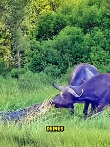 Hungriges Krokodil klammert sich fest an das Maul eines Büffels und weigert sich, seine Beute aufzugeben #Krokodil #Büffel #Wildtiere #Tierdrama #NaturMoment