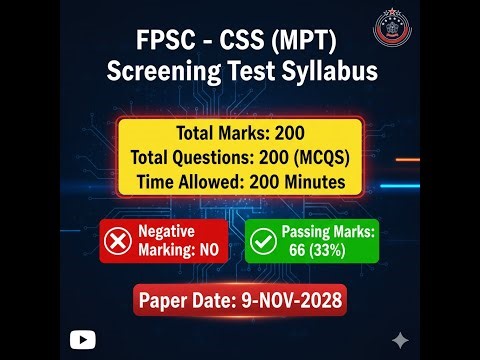 FPSC CSS (MPT) Screening Test Syllabus 2025