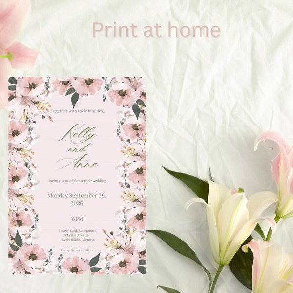 Floral Wedding Invitation Template | Elegant Pink Flower Wedding Invite | Editable PDF Digital Download | Boho Romantic Wedding - Etsy