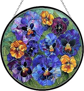 Customized Pansies Stained Glass Window Hanging, Stained Glass Suncatcher for Women, Window Decor Perfect Home Décor