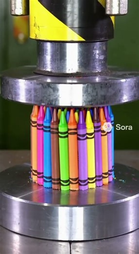 Hydraulic press vs. 100 crayons — rainbow explosion! #ai #sora2