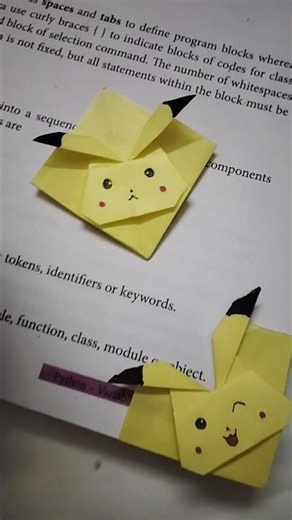 Pikachu Paper Bookmark ⚡📖 | Easy Origami Craft | Rajini Craft Studio #diy #bookmarker #shorts