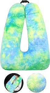 Kids Travel Pillow for Car Seat with Hand Muff, Cartoon Neck & Headrest Seat Belt Pillow for Car Road Trips Long-Distance Travel Sleeping Pillow for Adults and Children, Tie-dye - Green Field