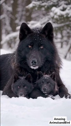Snow Black Wolf Family Bonding | Mother Wolf Smooches Her Adorable Baby Cubs in Snowy Wilderness