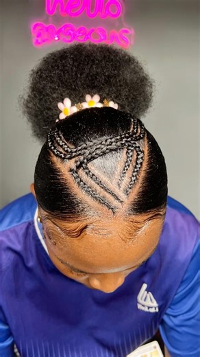 Crisscross braided sleek Afro puff hairstyle 🍒💜