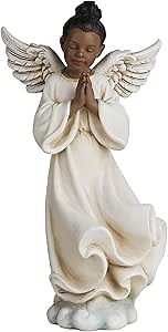 African American Figurines, 9 Inch Guardian Angel Figurines for Home Decoration, Hand Painted Praying Angel Statue for Godmother, Birthday, Wedding and Sister Gifts