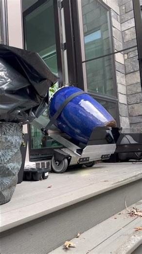 Stair climbing dolly moving fruit trees on an icy set of steps! The action sponge at it again.