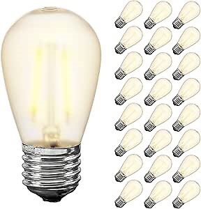 Novelty Lights Outdoor String Light Dual-Filament Replacement Bulbs, 25 Pack S14 LED Edison Shatterproof Plastic, E26 Base, 30,000-Hour Lifespan, 2400K Frosted White
