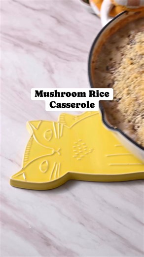 I loveee a comforting casserole; and this mushroom wild rice casserole is just that! The homemade cream sauce is a little extra umami and elevated from the addition of miso and sherry cooking wine. | Cozy Peach Kitchen - Cassidy Reeser, RDN