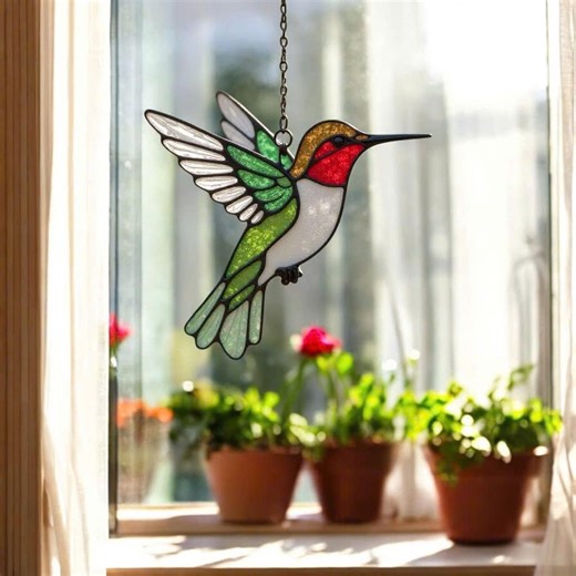 Hummingbird Stained Glass Suncatcher: Handmade Window Art - Etsy